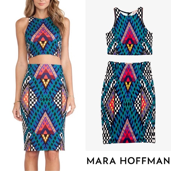 Mara Hoffman Ponte Bazaar Blue Cropped Racer Tank & Pencil Skirt Set Medium EUC - Picture 1 of 16